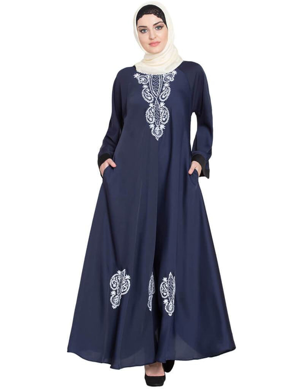 Arabic Hand embroidered Umbrella Nida Abaya  Blue